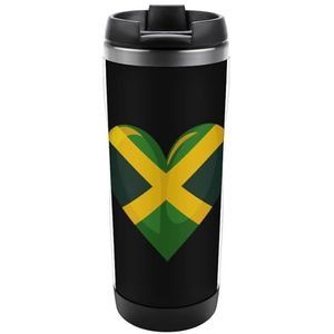 Hartvormige Jamaicaanse Vlag Reizen Mok Rvs Koffie Cup Isolatie Tumbler Thermische Mok voor Thee Sap