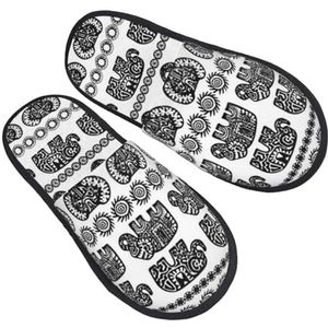 BONDIJ Olifant Patroon Print Slippers Zachte Pluche Huis Slippers Warme Slip-on Slides Gezellige Indoor Outdoor Slippers voor Vrouwen, Zwart, one size