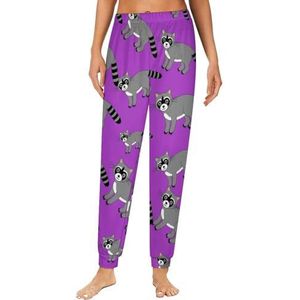 Zwarte wasbeer dames pyjama lounge broek elastische tailleband nachtkleding broek print