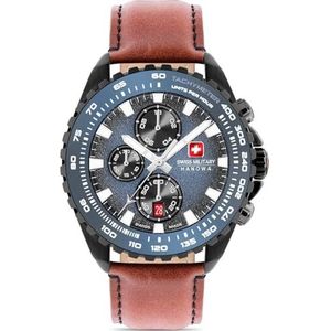 Swiss Military Hanowa Heren analoog Zwitsers kwartsuurwerk horloge met lederen armband SMWGC0001831, bruin-blauw, Eén maat, Riemen.