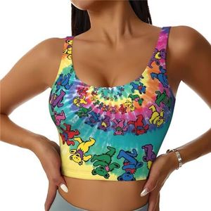 SABFWF Dansende Thanksgiving Bear Print Yoga BH's, High Impact Support, Longline Design, voor Fitness, Hardlopen en meer, Zwart, S