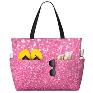HDTVTV Sprankelende roze glitter bedrukt, grote strandtas schoudertas voor vrouwen - draagtas handtas met handgrepen, zoals afgebeeld, Eén maat
