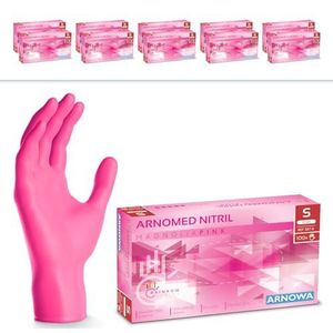 ARNOMED wegwerphandschoenen roze, nitril handschoenen S, wegwerphandschoenen met 1000 stuks, poedervrij. Latexvrije rubber handschoenen, verkrijgbaar in XS, S, M, L & XL