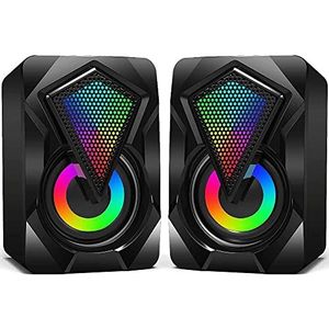 NJSJ PC Speakers 6W Mini Desktop Luidspreker met kleurrijk LED Licht,Stereo 2.0 USB aangedreven 3.5mm Aux draagbare multimedia Luidspreker voor PC Laptop Tablets