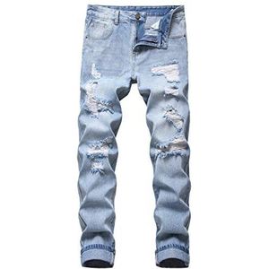QIMYUM Geripte jeans voor heren, versleten vernietigde slim fit denim broek met rechte pijpen, 50