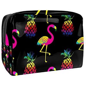 Make-up Tas PVC Toilettas met ritssluiting Waterdichte Cosmetische Tas met Flamingo Fruit Zwart voor Vrouwen en Meisjes