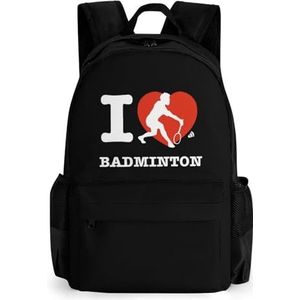 I Love Badminton 16 Inch Laptop Rugzak Grote Capaciteit Dagrugzak Reizen Schoudertas voor Mannen & Vrouwen