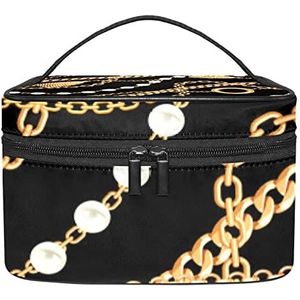 Make-up Organizer Bag, Reizen Make-up Tas Organizer Case Draagbare Cosmetische Tas voor Vrouwen en Meisjes Toiletartikelen Parels Kwastje Kettingen Patroon, Meerkleurig, 22.5x15x13.8cm/8.9x5.9x5.4in