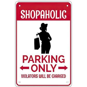 Shopaholic Parking Retro metalen plaatborden, wanddecoratie, 20 x 30,5 cm.