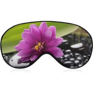Paarse bloem met zwarte stenen oogmasker, zijslaapmasker, licht blinddoek, slaapmasker, neuskussen en elastische band, voor kinderen, dames en heren