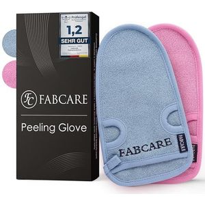 FABCARE Exfoliërende handschoen - Dermatest zeer goed - 2 stuks - reinigt poriën diep voor lichaam en gezicht - douchespons voor peeling & bodyscrub - BONUS 2 zuignappen & ebook - massagehandschoen