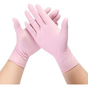 100 stuks paarse nitril handschoenen, wegwerppoeder, latexvrij, niet-steriel, veilig for keuken, koken, schoonheidssalon, tatoeëerder(Pink 100PCS,S)