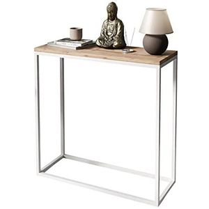 Console MODERNE Wotan eiken consoletafel Bijzettafel Salontafel Hal-tafel Siertafel Entree Metalen frame (witte constructie, 80)