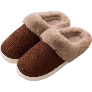 Dames Zomer Slippers PVC Winter geweven patroon slippers eenvoudige mode warme pluche thuis schoenen comfortabele antislip binnen katoen slippers unisex Sloffen (Color : Brown, Size : 38-39)