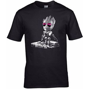 UKPrintwear DJ Baby Groot Mixing Deck + Zonnebril T-shirt, Zwart, XXL