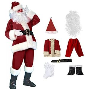 Bavokon 7 stuks kostuum voor Sinterklaas, kerstman, kerstman, heren/volwassenen, kostuum voor volwassenen, kerstman, met riem, kerstthemafeest, kerstmankostuum Sinterklaaskostuum (zonder zak)
