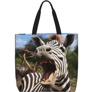 DEHIWI Grappige Zebra Tote Bag Voor Vrouwen Waterdichte Casual Schoudertas Met Rits Kruidenier Handtassen Voor Kantoor Winkelen Reizen, Zwart, One Size