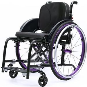 CFMAIF Zelfrijdende rolstoel, licht, voor gehandicapten, aluminium, transport, afneembare voetsteunen, handmatige rem, afneembare bekleding, paars (43 cm zit)