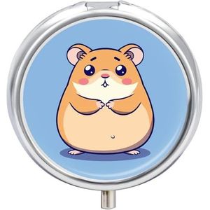 Chubby Style Hamster Pillendoos 3 Compartimenten Geneeskunde Pillendoosje Draagbare Pillendoos voor Pocket Of Portemonnee Leuke Pillenorganisator Reizen Pillendoos Metalen Decoratieve Pillenhouder