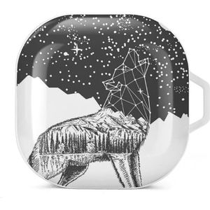 Huilende tatoeage wolf maanlicht nacht oordopjes hoesje compatibel met Samsung harde beschermhoes wit stijl