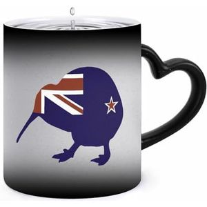 Nieuw-Zeeland Vlag Kiwi Koffie Mok 11oz Kleur Veranderende Mokken Hartvormige Handvat Warmtegevoelige Verkleuring Cups