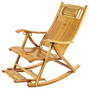 GEIRONV Outdoor Lounger Stoel, Ouderen Balkon Schommelstoel Lui Persoon Opvouwbare Schommelstoel Volwassen Rotan Stoel Bamboe Schommelstoel Fauteuils