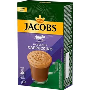 JACOBS Cappuccino 3in1 Oploskoffie Hazelnoot met Balance Mix van natuurlijke koffiekorrels - 16,5 gram enkele porties verse bouillon - verpakking van 5 dozen met 8 sticks per stuk