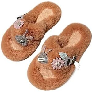 Vrouwen Open Toed Fuzzy Slippers,Leuke Huisschoenen Indoor Outdoor Warm Comfortabel Ademend voor herfst en winter, ORANJE, 40