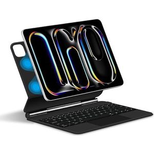 JZCZMCE Toetsenbordhoes voor iPad Pro 11 inch (M4) 2024, magnetische drijvende cantileverstandaard, ultradunne beschermhoes met verlicht toetsenbord, multi-touch trackpad, zwart