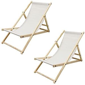 ECD Germany Set Van 2 Opvouwbare Houten Ligstoelen, 3 Ligstanden, Beige, Tot 120kg, Tuin Ligstoel Relax Ligstoel Strand Ligstoel Opvouwbare Stoel, Voor Tuin, Terras En Balkon