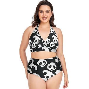 Zwart Wit China Panda Vrouwen Bikini Sets Plus Size Badpak Twee Stukken Hoge Taille Strandkleding Meisjes Badpakken, Pop Fashon, 4XL