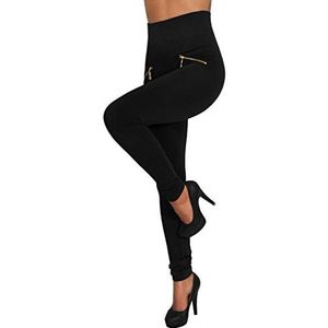 Dames High Waist Basic Stretch broek brede tailleband jeggings treggings leggings buis stof leggings 99738, zwart (2), Eén maat