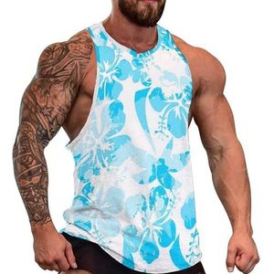 Lichtblauw Verf Effect Hibiscus Heren Tank Top Grafische Mouwloze Bodybuilding Tees Casual Strand T-Shirt Grappige Gym Spier