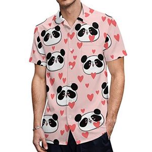 Panda Heart Hawaiiaanse shirts voor heren, casual overhemd met korte mouwen, knoopsluiting, vakantie, strandshirts, L