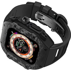 OFWAX Koolstofvezel Titanium Legering Case Rubberen Band En Sluiting, Voor Apple Watch Ultra 49mm 45mm 44mm, Horloge Band Mod Kit, Roestvrij Staal Horloge Cover Horloge Band Gesp Vervanging