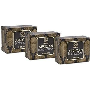 African Black Soap 3x140g - Hydraterende - Voedende - 100% Natuurlijke Zwarte Zeep met Sheaboter & Kokosolie - Voor Alle Huidtypen - Lichaamsverzorging Geheim