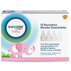 Rhinomer Baby Narhinel Confort, 10 zachte wegwerp-navullingen voor neuszuigers, betere aanpassing aan de neus van de baby, met absorberend slijmfilter