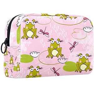 Cosmetische tas voor dames,kleine make-uptas voor portemonnee,roze dieren en kikkers,Cosmetische reistas,make-uptasje