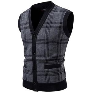 Mouwloze Herentrui, Heren Klassieke V-Hals Mouwloos Jumper Vest Wolmix Strepen Vest Gilet West Business Pullover Breiwerk Casual Slim Fit Gebreide Tanktops Cardigans Donkergrijs Xl