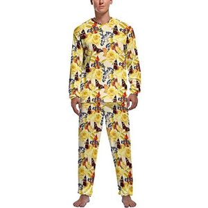 Bloemen Vlinder Zachte Heren Pyjama Set Comfortabele Lange Mouw Loungewear Top En Broek Geschenken M
