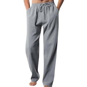 Linnen Broek Heren Maten Zomerbroek Heren Linnen Baggy Joggingbroek Heren Wijde Pijpen Linnen Broek Heren Lange Zomer M-3XL(Color:Gray,Size:L)