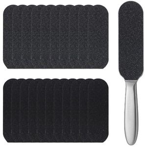 SYEYCW 1 stuks roestvrijstalen handvat, 20 stuks voetvijl grove fijne korrelpads, professionele voetvijlen en eeltverwijderaar voor harde huid, dubbelzijdige voeten huid rasp scrubber, voor bad