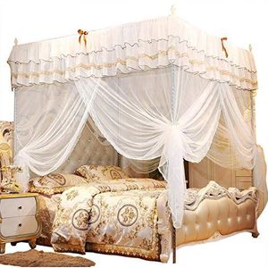 4 hoeken wit hemelbed gordijn - Royal Luxury Cosy Drape Netting - Design met drie zijopeningen - Klamboe voor bed, Princess Bedroom Decor(180 * 200 * 200)