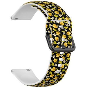 RYANUKA Compatibel met Fossil Gen 5 Carlyle/Julianna/Garrett HR, Q Explorist Gen 4/3, Sport 43 mm, Gen 5E 44 mm, tropische bloemen bladeren knoppen) 22 mm zachte siliconen sportband armband band