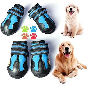 CovertSafe& Hondenlaarzen voor honden, antislip, waterdichte hondenlaarsjes voor buiten, hondenschoenen voor middelgrote tot grote honden, 4 stuks met robuuste zool, zwart-blauw