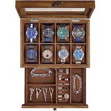 SONGMICS - Horlogedoos - Walnoot - Hout - 8 Compartimenten