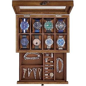 SONGMICS - Horlogedoos - Walnoot - Hout - 8 Compartimenten
