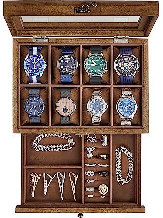 SONGMICS - Horlogedoos - Walnoot - Hout - 8 Compartimenten