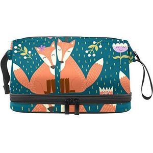 Grote capaciteit reizen cosmetische tas,Vossen Dier, Make-up tas,Waterdichte make-up tas Organizer, Meerkleurig, 27x15x14 cm/10.6x5.9x5.5 in