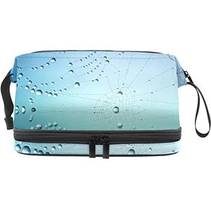 Grote capaciteit reizen cosmetische tas, spinnenweb met druppel water, make-up tas, waterdichte make-up tas organisator, Meerkleurig, 27x15x14 cm/10.6x5.9x5.5 in